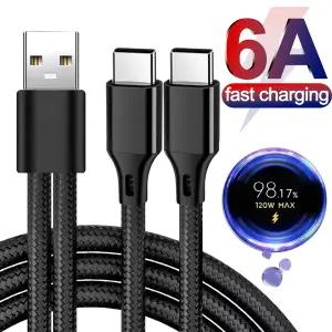 2 in 1 듀얼 타입-C 스플리터 케이블 6A USB A to 타입 C 고속 충전 데이터 나일론 코드 충전기 와이어 샤