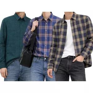 국내산 체크 무늬 면 긴팔 카라 셔츠 남자 봄 가을 남방 긴팔 남성 캐주얼 간절기