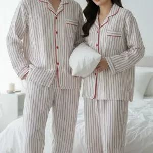 호텔루즈 레드라인 스트라이프 남여 커플잠옷 상하세트 구김없는 지지미
