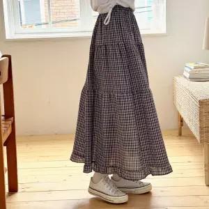 체크 캉캉 밴딩 롱 스커트 A라인 여성 빅사이즈