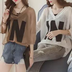 여성 여름 나시 반팔 시스루 티 셔츠 세트