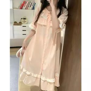 띠엔다 면 여름 공주풍 인형넥 원피스잠옷 반팔 잠옷세트 세트 커플 이지웨어 실내복 레이스 상하 ADOR2