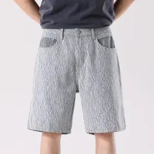 크리링 남성 남친 청반바지 여름 데님 5부 바지 꽃무늬 슬림 캐주얼 반 트렌드 힛템