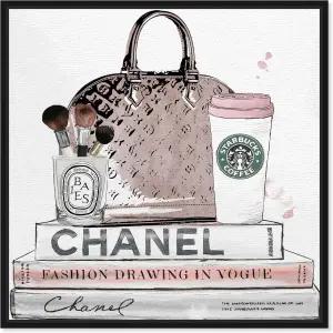 패션과 글램 프레임 월 아트 캔버스 프린트 블러셔 앤 메이크업 브러시 핸드백