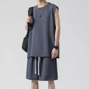 남성용 여름 캐주얼 셋업 반팔세트 쿨링 민소매 속건 트렌드 피트니스 반바지 러닝 나시 농구복 세트 SPO마