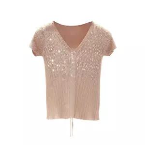 여성 실크 반팔 라인 댄스복 상의 브이넥 티셔츠 라틴 살사 밸리