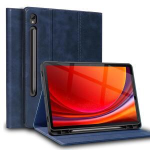 삼성 갤럭시 탭 S7 / S8 11인치 케이스 S펜 홀더 2020 2022 모델(SM-X700 X706 T870 T875 T876) 정품 가죽 커버 보호 쉘 오토 웨이크 슬립.블루