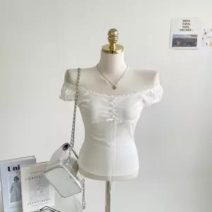 빈티지 러블리 투웨이 넥밴딩 레이스 리본 퍼프 캡소매 E397 초이콩오프숄더