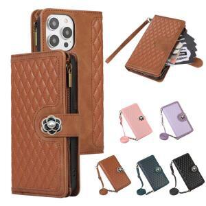 삼성 갤럭시 Z 폴드 7 6 5 4 3용 카멜리아 크로스 플립 케이스  가죽 9 지퍼 손목 스트랩 폰 커버