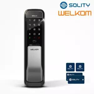 웰콤 WP-501 무타공 푸시풀 카드키4개 0초즉시잠김 현관문 디지털 도어락 현관 번호키 손잡이 스마트