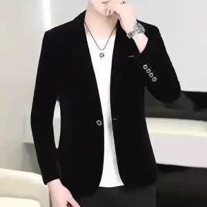 픽호샵 캐주얼 오피스룩 남친 키작남 정장 재킷 코트 벨벳 싱글 데일리 꾹1