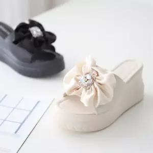 여자 큐빅 리본 장식 통굽 웨지 플랫폼 샌들