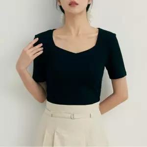 하트넥 골지 반팔 티셔츠 (RMHWD37R06-T)