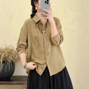 여사친 가을 캐주얼 셔츠 솔리드 면사 칼라 싱글 긴팔 상의 카디건 원픽3