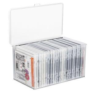 레인매 CD 보관함 뚜껑이 있는 투명 플라스틱 CD 정리함 DVD 보관함 - 최대 26장의 CD, DVD 케이스 보관 용기 정리함 DVD, 비디오 게임, 블루레이, 책, 집, 사무실 보관함