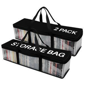 에벨롯 CD 보관 가방(2팩) 지퍼가 달린 투명 PVC 플라스틱 미디어 휴대용 케이스 - 총 100개의 CD 보관 - 강력한 손잡이 - 먼지와 습기로부터 CD, 비디오 게임, 음악 보호