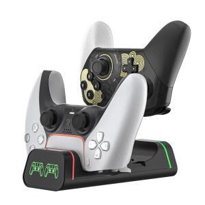 스위치 프로 /PS5 /Xbox 시리즈 X 컨트롤러용 2-in-1 고속 충전 도크, 스마트 LED 표시등, USB-C 케이블로 과충전 방지 기능이 있는 안전한