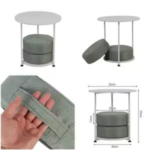 더블 쿠션방석 사이드테이블 화이트 침대협탁 원형테이블 간이탁자 미니테이블