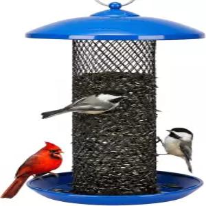 야외 걸이용 킹야드 메쉬 튜브 새 모이통 올 메탈 해바라기 씨 또는 밀웜용 야생 대형 트레이 및 방풍 지붕