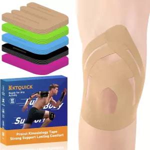 무릎을 위한 프리컷 운동학 테이프 를 12PCS 업그레이드 방수 KTQUICK 오리지널 코튼 운동용 및 스포츠용