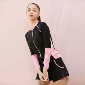 [제테스]여성 레귤러핏 인컵내장 체크 집업 래쉬가드 상의 핑크 L_4A083