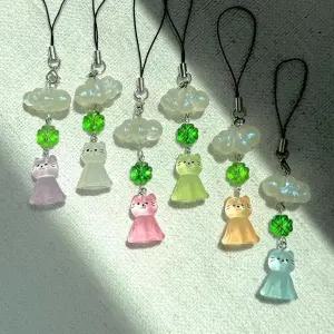 [셀러허브]고양이 캣 테루테루보즈 네잎클로버 날씨 요정 키링 6종 부적 맑음 고리 (S38173048)