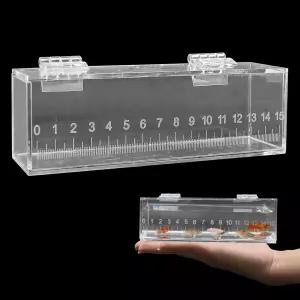 뚜껑과 저울이 있는 물고기 관찰 상자 용기 아크릴 휴대용 낚시 미니 수족관 소형 어류 사육자 부화 산란용