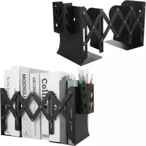 SHUESS 2 팩 조절 가능한 책 칸막이 사무실 학교 서점 가정용 펜 홀더가 있는 보관 확장 금속 끝