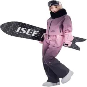 ISEE MIGGA 여성 스노우 수트 스키 재킷 및 바지 세트 방수 방풍 스노보드 겨울 스포츠 벨벳 퀼팅