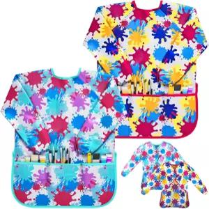 J 방수 아트 스모크 페인팅 에이프런 예술 및 공예용 긴 슬리브 2팩