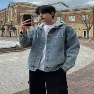 솔저스2 남성 데님 가을 캐주얼 오피스룩 투피스 페이크 후드 상의 코트 학생 복고풍 OPH3