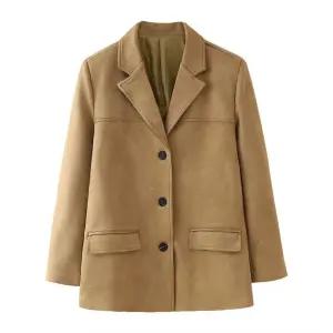 여성용 캐주얼 가을 무스탕 코트 자켓 칼라 긴팔 스타일 세무 정장 원픽3