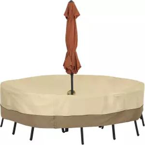 클래식 액세서리 베란다 방수 60인치 원형 파티오 테이블 및 의자 세트 커버 우산 구멍 자갈 야외 포함