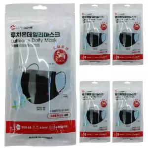 루치온 데일리 마스크 일회용 마스크 블랙 대형 25매(5매입 5개)