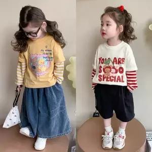 [삐삐네옷가게]귀여운 레터링 스트라이프 여아용 긴팔 티셔츠