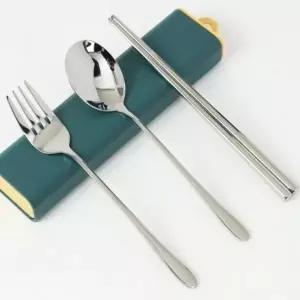 ( )도시락수저 휴대용 전용케이스 도시락 수저 포크세트 (블루그린+스텐) DP72826