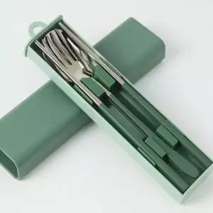 ( )도시락수저 휴대용 전용케이스 도시락 수저 젓가락 포크 세트 (그린) DP72828
