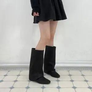 하프기장부츠 뾰족코 주름 워머 포인트 여성 일자핏 롱부츠 4fY