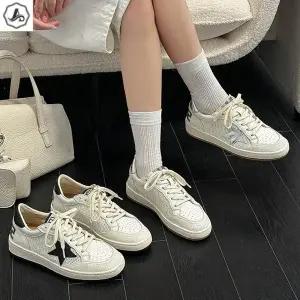[애슬릿] 가죽 스니커즈 사이드 별 메쉬 레이스업 발편한 단화 3cm