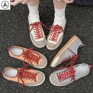 [애슬릿] 가죽 스니커즈 배색 레드 레이스업 발편한 단화 3cm