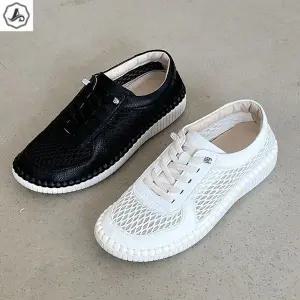 [애슬릿] 여름 스니커즈 가죽 메쉬 발편한 밴딩 레이스업 단화