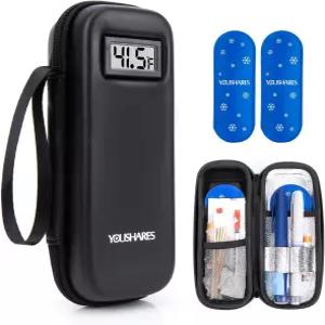 온도 표시 기능이 있는 쿨러 여행 케이스 공유 TSA 승인 스 팩 2개가 된 냉장 품 냉각 백 및 일일용 펜