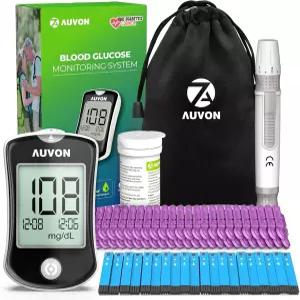 AUVON 혈당 모니터링 키트 50개의 측정 스트립 30G 랜싯 1개의 랜싱 장치 DS-W 검사 코딩 필요 없음 여행