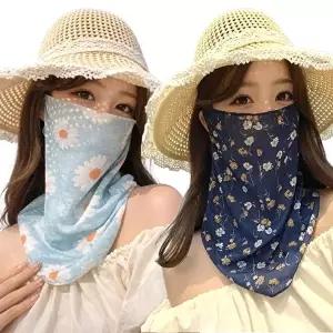 [모든GO]1+1 2p 플라워 마스크 쉬폰 망사 쿨마스크 햇빛가리개 스카프 마스크 겸용 2way
