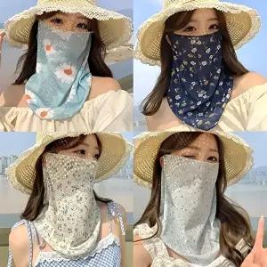 [모든GO]1+1 2종SET 쉬폰 햇빛가리개 꽃무늬 여름 자외선 차단 얇은 마스크 넥 스카프