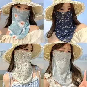 1+1 2종SET 쉬폰 햇빛가리개 꽃무늬 여름 자외선 차단 얇은 마스크 ...