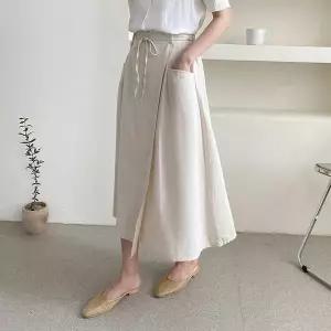 [하프클럽/옷자락]여자 봄 여름 데일리 랩 리본 치마 A라인 롱 스커트