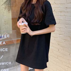 여성 빅사이즈 5부 반팔티셔츠 원피스 롱박스티 레이어드 이너 오버핏 무지티 3컬러