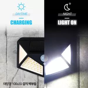 태양광 100LED 동작감지 센서등 벽부등/계단등 벽등 현관등 입구등 난간 외벽조명 벽걸이등 감지등 펜션 전원주택 농막 시골길 외진곳 입구 벽조명