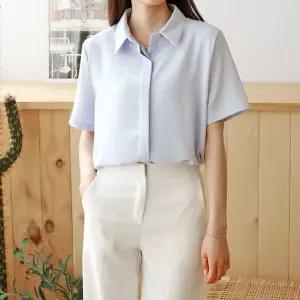 링클프리 히든버튼 여성 쉬폰 반팔 셔츠 블라우스
